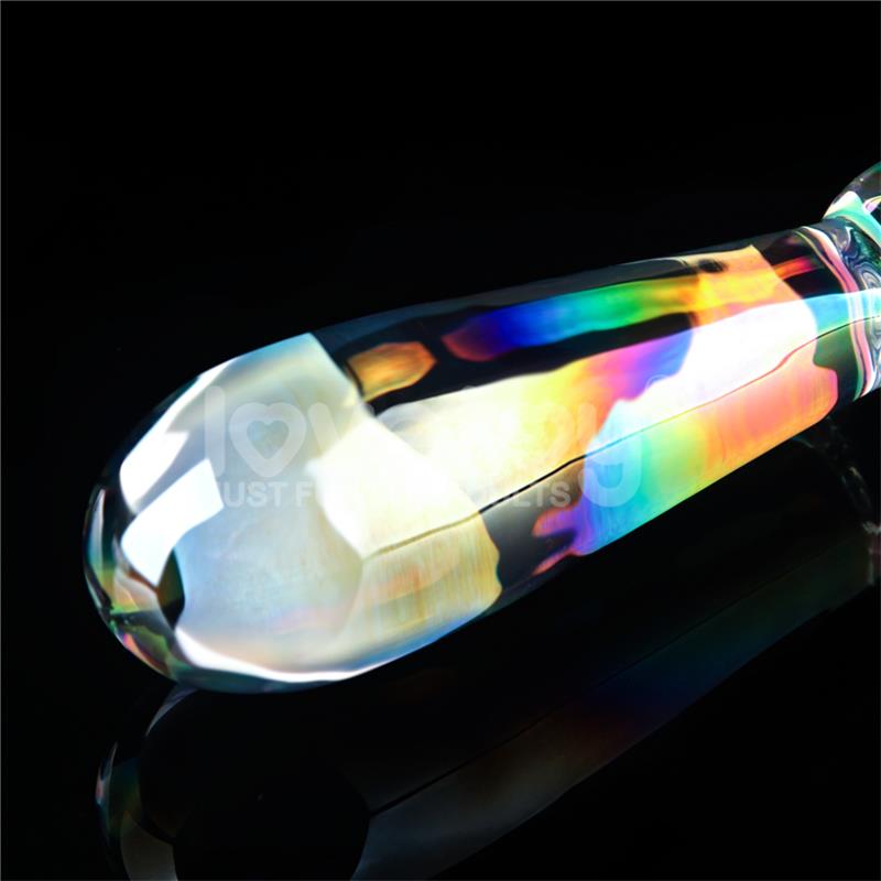 Stiklinis dildo su vaivorykštine liuminescencija