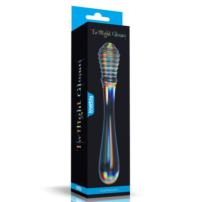 Dvigalis stiklinis dildo su liuminescencinėmis dėmėmis