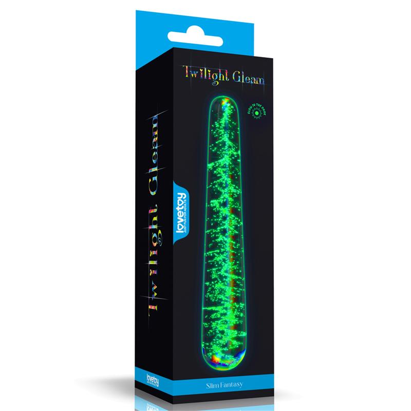 Stiklinis dildo su liuminescencinėmis dėmėmis