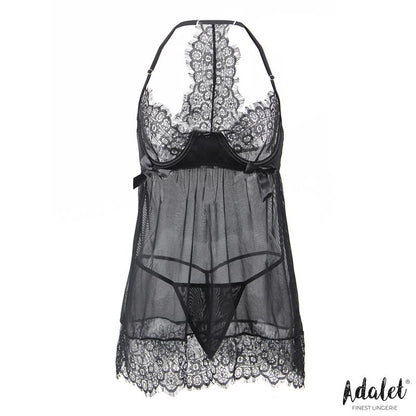 Nėriniuotas kombinezonas su chalatu ir stringais