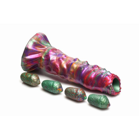 Dildo su 4 silikoniniais kiaušiniais ir siurbtuku