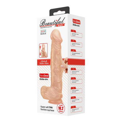 Didelis dildo su siurbtuku ir realistiška tekstūra