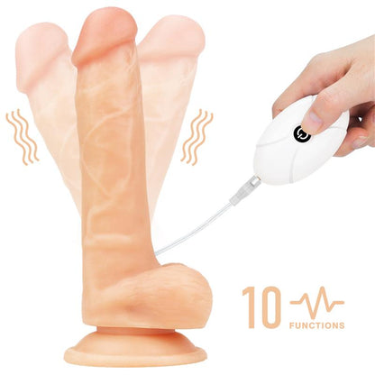 Vibruojantis dildo su reguliuojamu diržu
