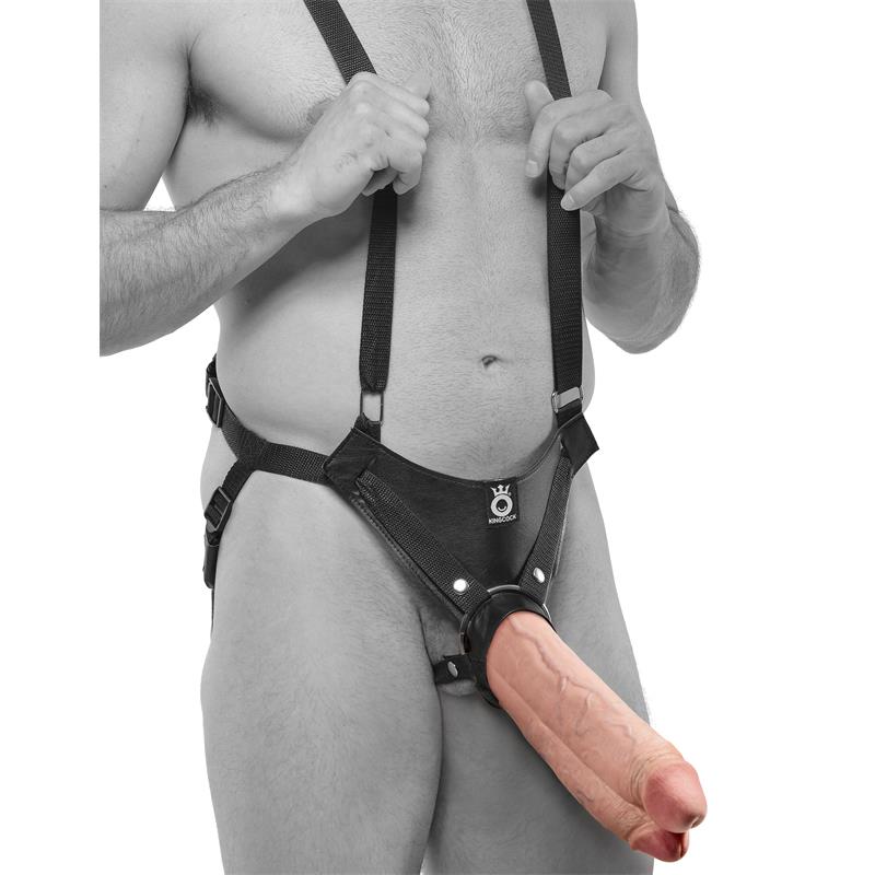 Dvigubas dildo su siurbtuku ir reguliuojamais diržais